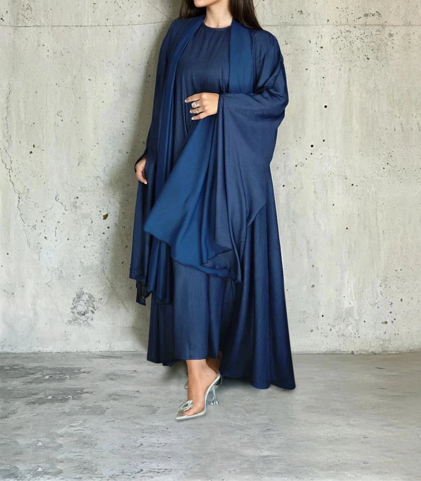 Luxe Malikah Satin Silk Abaya - Blue