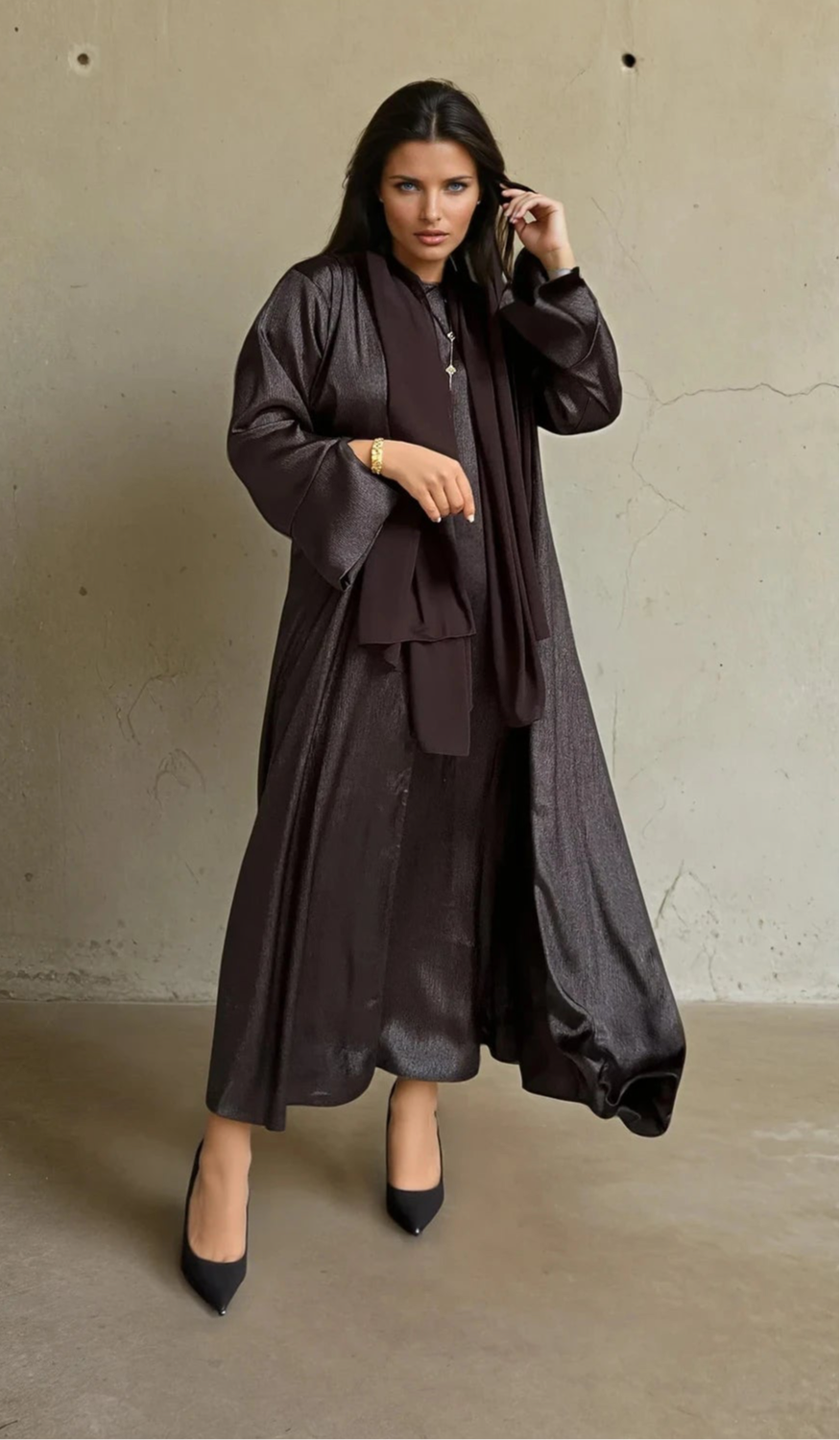 Luxe Malikah Satin Silk  Abaya - Brown