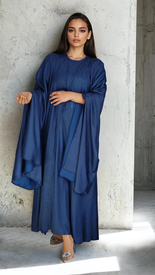 Luxe Malikah Satin Silk  Abaya - Blue