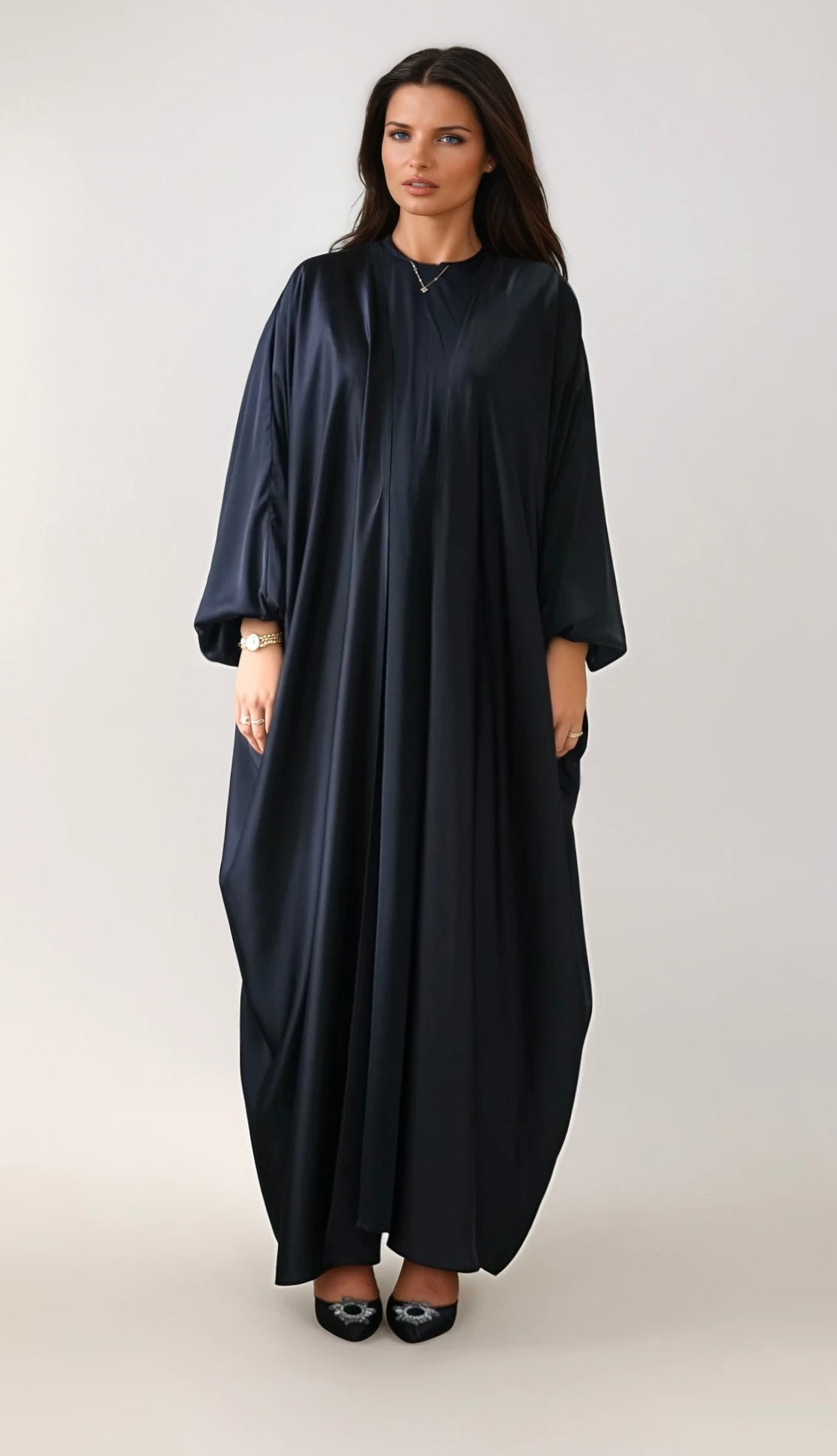 Luxe Dalia Satin Silk Abaya - Black
