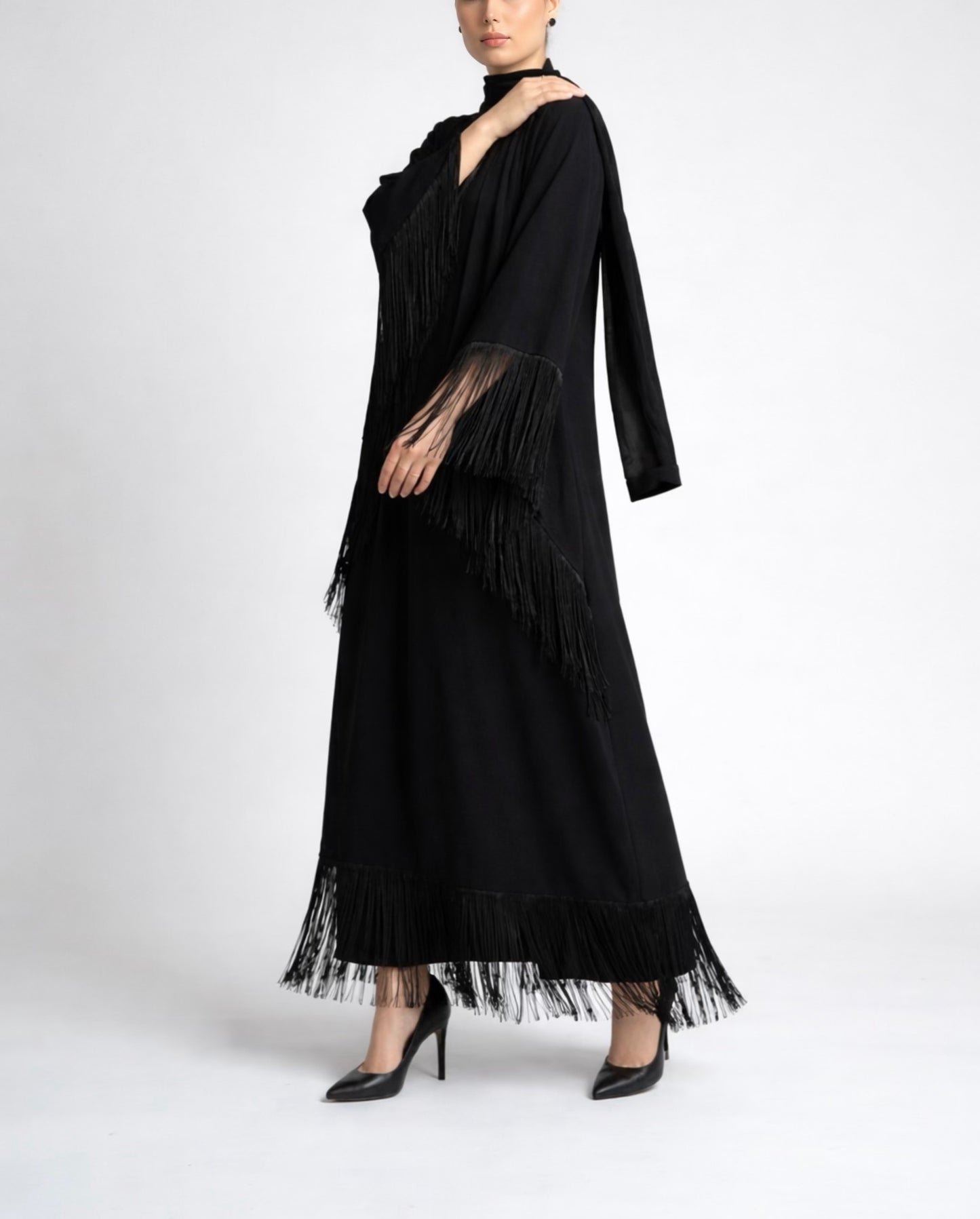 Noir Fringe trim dress