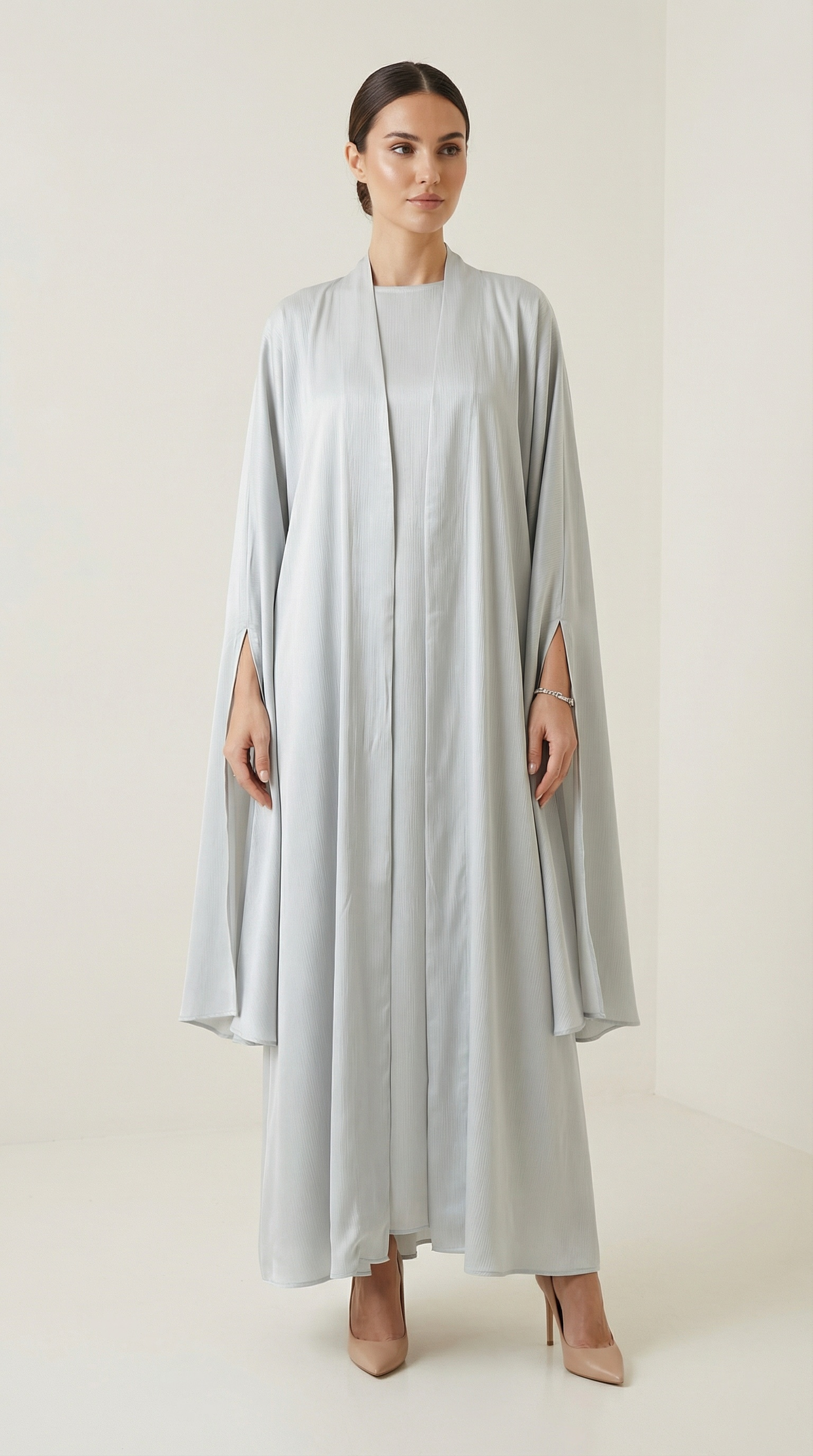 Luxe Malikah Satin Silk  Abaya - Grey