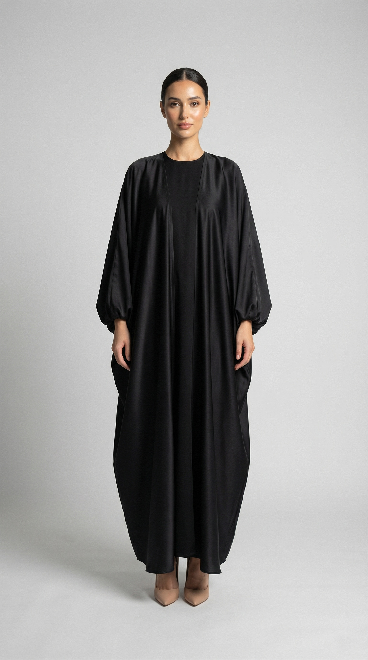 Luxe Dalia Satin Silk Abaya - Black