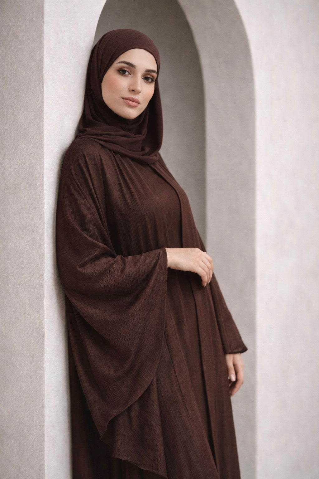 Luxe Malikah Satin Silk  Abaya - Brown