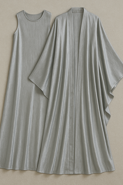 Luxe Malikah Satin Silk  Abaya - Grey