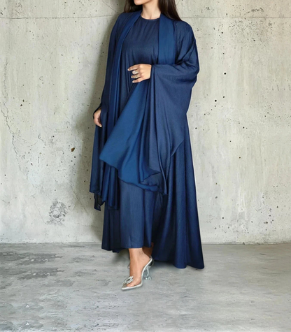 Luxe Malikah Satin Silk  Abaya - Blue
