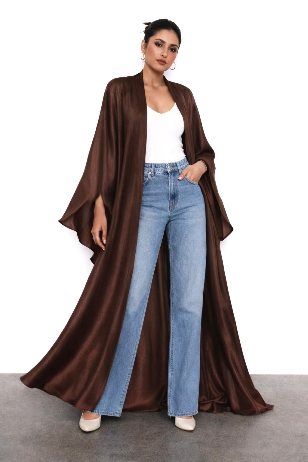 Luxe Malikah Satin Silk  Abaya - Brown