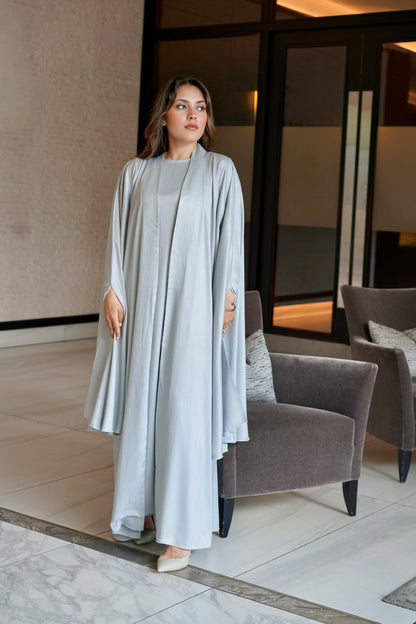 Luxe Malikah Satin Silk  Abaya - Grey