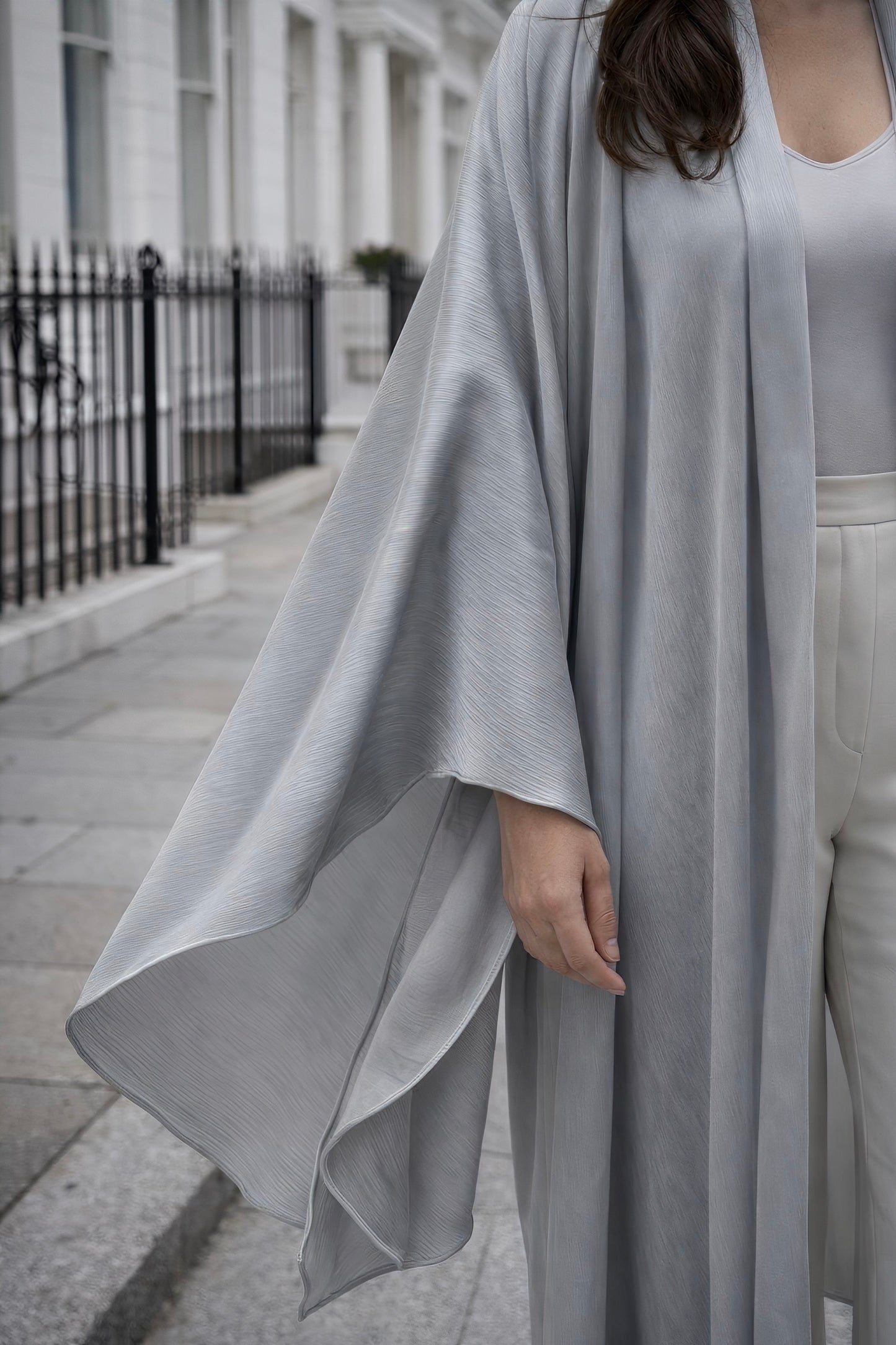 Luxe Malikah Satin Silk  Abaya - Grey