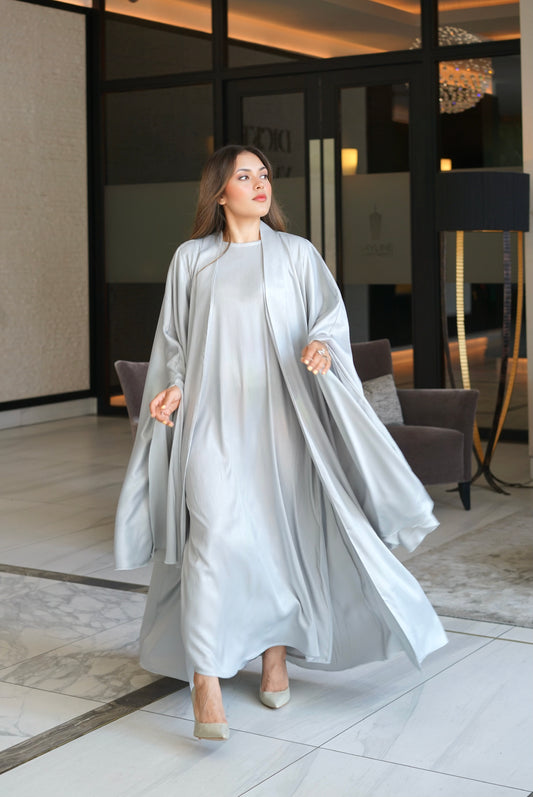 Luxe Malikah Satin Silk  Abaya - Grey