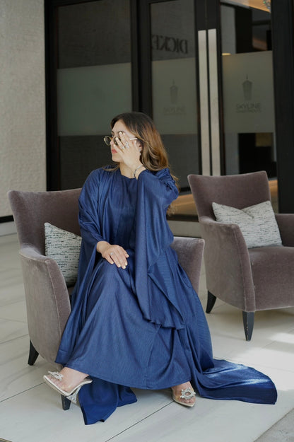 Luxe Malikah Satin Silk  Abaya - Blue